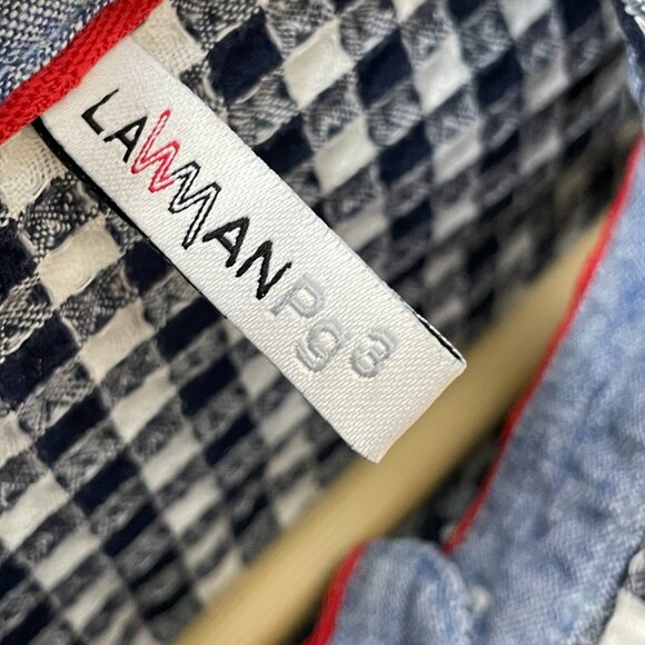 Lawman Pg 3 Shirt Gingham Size XL Navy Blue White Textured Button-Up Office Work - Picture 4 of 11